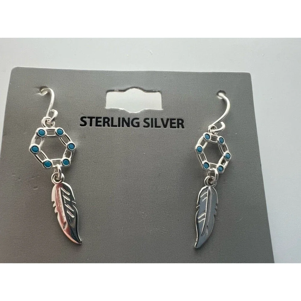 Dream catcher feather Sterling Silver dangle earrings New